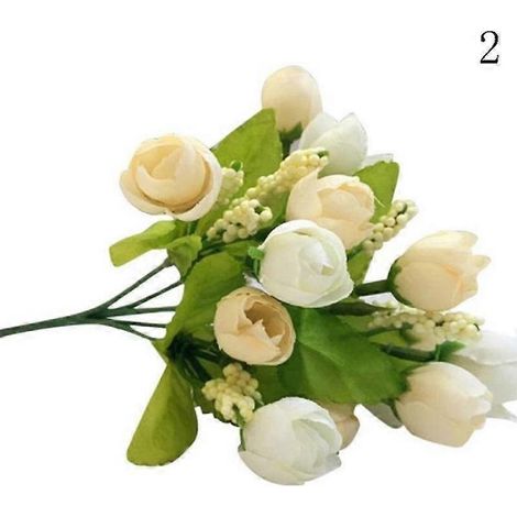 Boutons de roses thé artificielles, 15 têtes de fleurs en soie, fausse plante, accessoires de décoration pour fêtesChampagne (1/5)