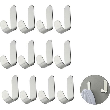 12 crochets adhésifs muraux en acier inoxydable, accroche torchon auto-adhésif sans perçage étanche antirouille (1/3)
