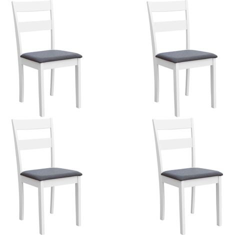 Set de 4 Sillas de Cocina Comedor, Conjunto 4 Sillas Lita Blanco Melamina Asiento Tapizado Gris