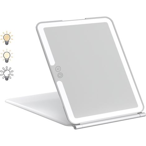 Tragbarer Reisespiegel mit 92 LEDs, Touchscreen, drei dimmbaren Farben, ultradünn, 1000 mAh, faltbarer Kosmetikspiegel (weiß) (1/5)