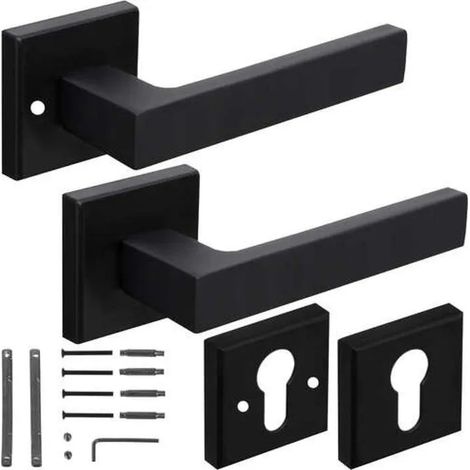 Poignée de porte intérieure noire sur plaque – Finition mate – Fer et aluminium – Ergonomie exceptionnelle pour confort d'utilisation (1/3)