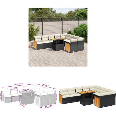 Salon de jardin 10 pcs avec coussins noir résine tressée - Ensemble Salon De Jardin - Mobilier De Jardin - Table De Jardin Extensible - Chaise Longue - Fauteuil De Jardin - Home & Living (1/3)