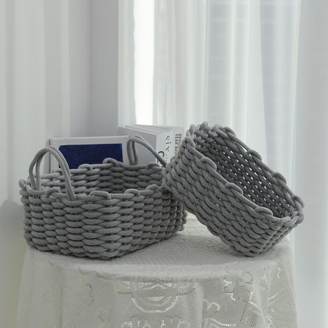 Nouveau panier de rangement de style nordique, panier en corde de coton tissée à la main, panier de rangement de bureau pour clés et en-cas, panier de rangement pour sous-vêtements, gris tissé, grande (1/5)
