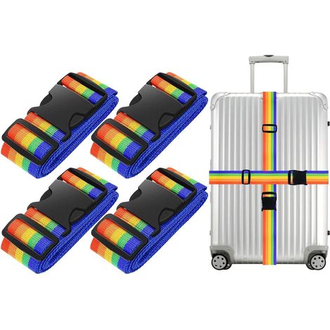 4 Pièces Sangle Valise Voyage, Ceinture Valise Réglable, Sangles à Bagage Coloré