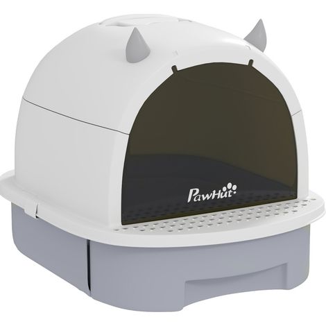 Litière pour chat fermée avec tiroir de nettoyage, porte transparente, pédale anti-litière et poignées, pour chats jusqu'à 5 kg, gris  CHICFURN (1/5)