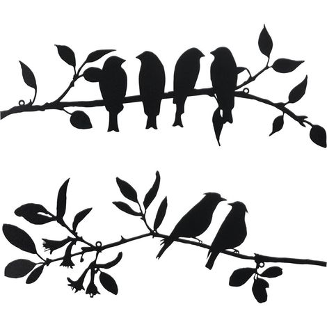 Décoration murale en métal oiseaux sur branche art mural arbre fer noir suspendu extérieur intérieur signe décoratif noir pour Noël Halloween maison stickers muraux métalliques (1/5)