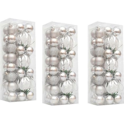 Lot de 3 boules de Noël argentées, plaquées or, à suspendre au sapin. Décorations de Noël pour la maison et les fêtes. (1/5)