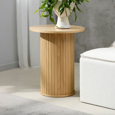 Table d'appoint ronde 50x55 cm plaqué chêne naturel - SKYRA