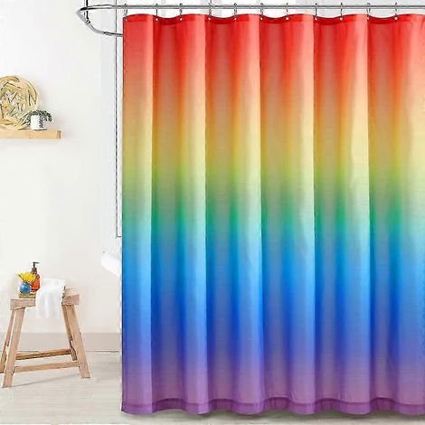 Rideau de douche anti-moisissures et résistant aux moisissures - Long rideau arc-en-ciel en polyester imperméable et lavable pour salle de bain/salle d'eau, 180 x 180 cm, rayures horizontales colorées (1/5)