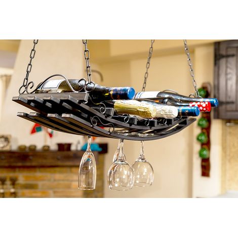 Deckenregal MD Weinregal aus Metall 67 cm Hängeregal Flaschenhalter Flaschenregal (1/5)