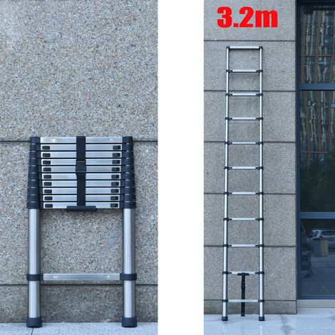 10.5FT Échelle télescopique Échelle extensible de 3,2 m, échelle pliante escabeau antidérapante, en acier inoxydable de haute qualité, échelle polyvalente, échelle domestique Capacité de charge de 150