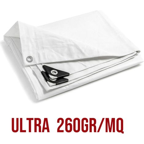 Telo PVC ULTRA 260gr occhiellato copertura impermeabile esterni Bianco 8X10m