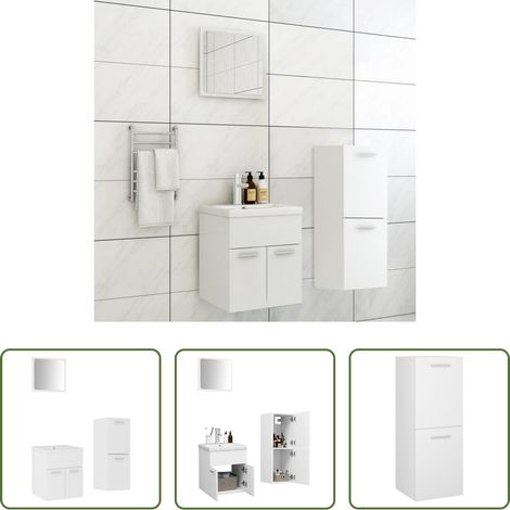 vidaXL Armoire d'évier - Ensemble de meubles de salle de bain Blanc Aggloméré (1/5)