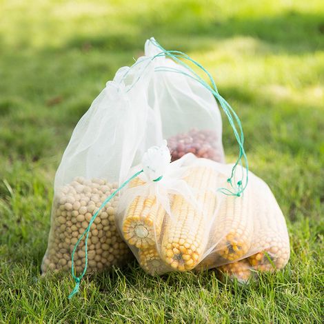 Packung mit 50 vogelsicheren Netzsäcken zum Schutz von Obst und Gemüse im Garten, mit Kordelzug, Polyethylen, 40 x 45 cm, für den Gartenbau (1/5)