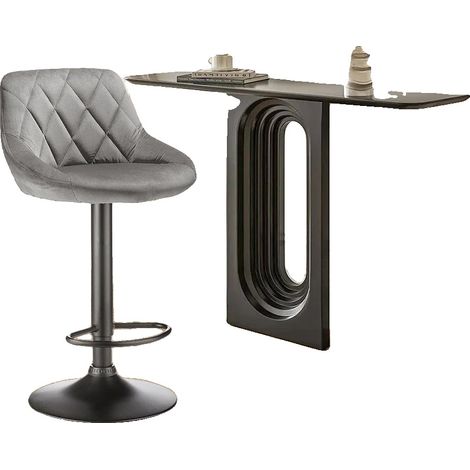 Taburete de bar, altura regulable, asiento de terciopelo cómodo, gris claro. (1/2)