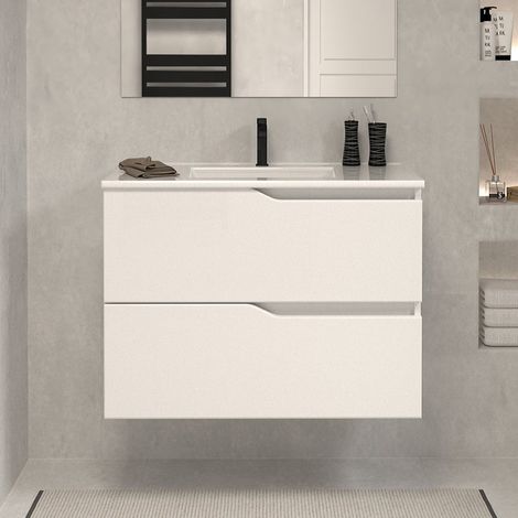 Meuble sous vasque seul, 2 tiroirs, 60cm, pour simple vasque - blanc mat - LUNA (1/4)