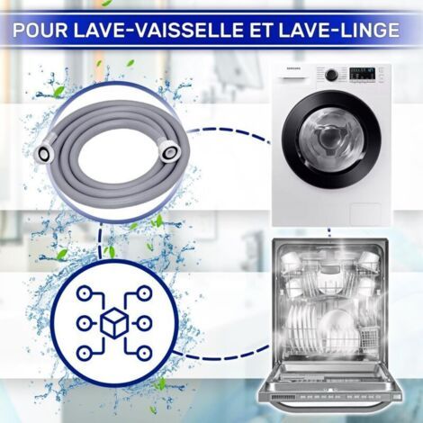 NALOOKAMIC Tuyau Machine à Laver et Lave Vaisselle 2 m pour Arrivee Deau pour Températures de 25°C Pression de 20 à 60 Bar Connexion est Droite et Coudée Ø 3/4\ (1/3)