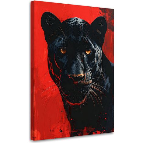 Tableau déco Panthère noire Animal Fond rouge 60x90 (1/4)