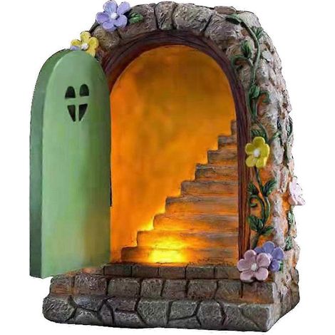 Ornement de porte en pierre solaire pour jardin féérique, statue en résine peinte à la main pour jardin, cour ou pelouse (1/5)
