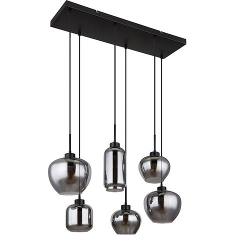Lampada a sospensione in vetro fumé lampada a sospensione in vetro per sala da pranzo nera, metallo, 6 prese E27, LxLxA 87x43x120 cm