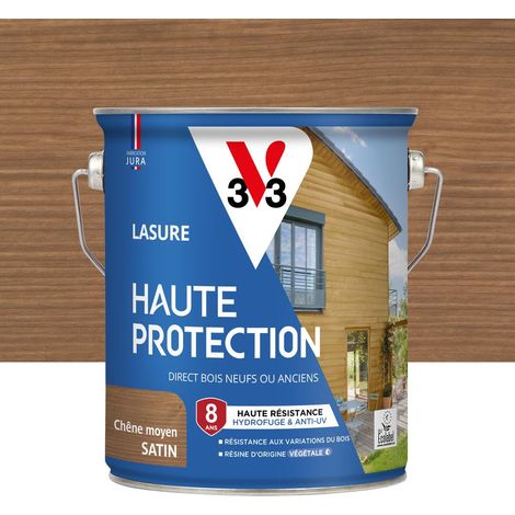 Lasure Bois extérieur Chêne moyen satin - Protection 8 ans - résistance hydrofuge et anti-UV - Résiste aux variations du bois - résine d'origine végétale - 2,5L (1/4)