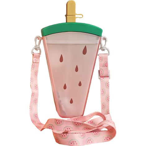 Bouteille d'eau pour enfants avec paille, sangle réglable, PC, étanche, réutilisable, tasse pour tout-petits, pour l'école, le Sport, les voyages, rose pastèque (1/5)
