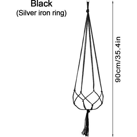 (Noir) Pot de fleurs suspendu, panier suspendu, vase avec crochet, jardinière suspendue créative en macramé pour pot de fleurs suspendu. (1/4)
