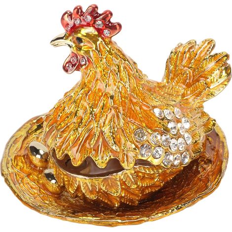 Chicken-Shaped Trinket Boxes, Small Jewelry Box for Desk Decoration, Exquisite Gold Craftsmanship (1/5)