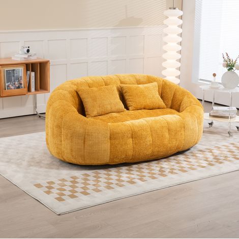 Canapé lounge 2 places 145x95x63 cm jaune, dossier haut, chenille et mousse, sans montage MEUBLIV (1/5)