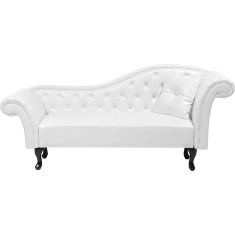 Chaise longue tapizado en piel sintética blanca acolchado capitoné versión derecha con cojín Lattes