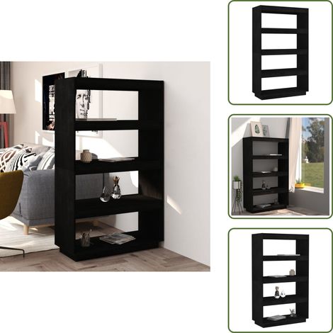 Bibliothèque/Séparateur de pièce Noir 80x35x135 cm Pin massif - Bibliothèque - Meuble De Rangement - Étagère - Séparateur De Pièce - Bibliothèque Noire