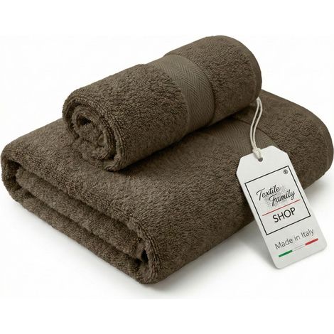 Pair de serviettes visage et invités Taupè - Éponge 100 % coton éponge 450 g/m² Fabriqué en Italie