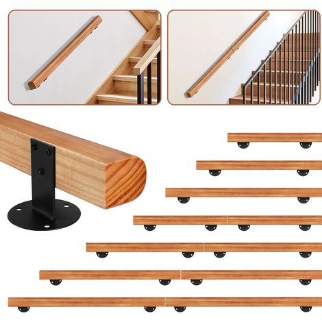 Randaco Wandhandlauf aus massivem Kiefernholz 100 cm, Ø5 cm, rutschhemmender Holzhandlauf für Treppe Flur Bad, inkl. Montagezubehör (1/5)
