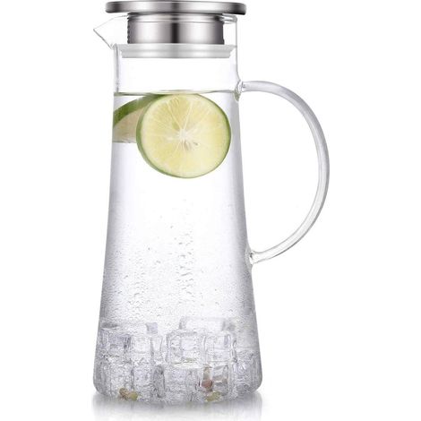 Pichet en verre borosilicate avec couvercle et bec verseur en acier inoxydable, eau résistante à la chaleur, ml (1/5)