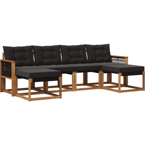 Set di divani da esterno con cuscino 6 pz Salotto da Giardino Naturale e Nero (1/5)
