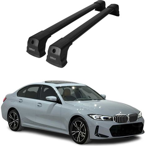 OMAC Dachträger Querträger kompatibel mit BMW 3er G20 2019-2026 / G80 Limo 2021-2026 – 2 Stangen – Abschließbar – Aluminium Schwarz (1/5)