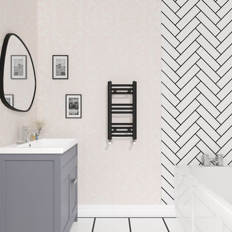 Designer Curved Heated Towel Rail Radiator Bathroom Ladder Warmer Rads 600x300mm Black (1/5)
