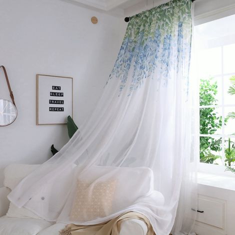Rideaux en polyester, cantonnières en voile, décoration pour chambre et salon (bleu) (1/5)