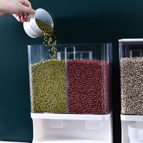 Wandmontiertes Küchenregal, 3L transparenter Reisbehälter, feuchtigkeits- und luftdicht, Pressverschluss, für Getreide und Cerealien. (1/5)