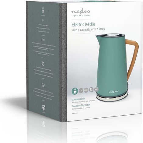 Nedis Wasserkocher / 1.7 l / Soft-Touch / Grün / Um 360 Grad drehbar / Verdecktes Heizelement / Strix® Controller / Boil-dry protection