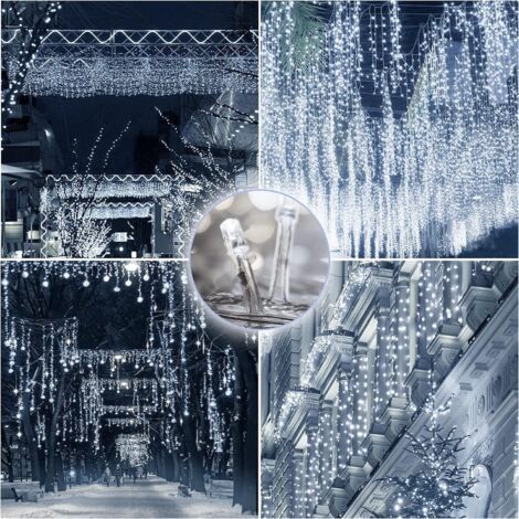 Lumineux Extérieur 5M 216 LED, Rideau Lumineux Intérieur, Rideau Lumineux Étanche, Chaîne Lumineuse de Jardin pour Salle de Décoration Intérieure et Extérieure pour Noël, Mariage, Fête (Blanc) (1/4)