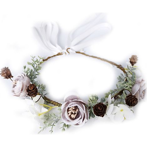 Headband Floral - Couronne De Fleurs En Tissu Avec Ruban Réglable - Pour Fête Mariage Festival Plage - Taille Unique (1/5)