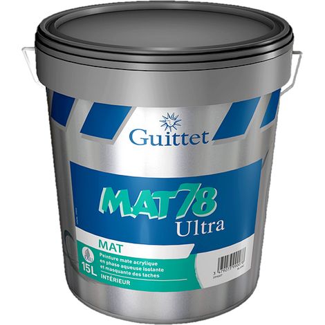 Guittet – Peinture mate isolante 15L – Blanc éclatant – Pouvoir garnissant – Temps de séchage rapide 1h – Application intérieure murs et plafonds - Ultra15lblanc