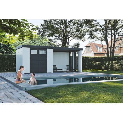 Caseta Metalica Jardin Novo Habitat Nh6 Con Terraza Y Ventanas Blanca (1/5)