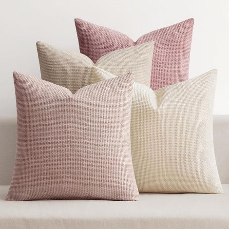 Taie d'oreiller - Dream Textiles - Chenille douce et confortable avec fermeture éclair invisible - Lot de 4 - Rose - Idéale pour le salon, la chambre et le bureau (1/5)