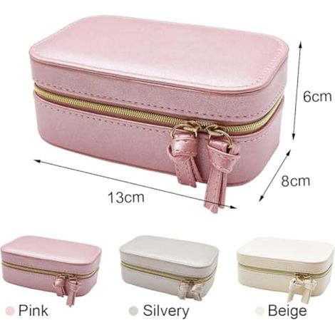 Boîte à bijoux pour femme, boîte à bijoux de voyage, cuir PU, petite boîte à bijoux portable pour colliers, bagues, bracelets, boucles d'oreilles, 13 x 8 x 6 cm (rose) (1/4)
