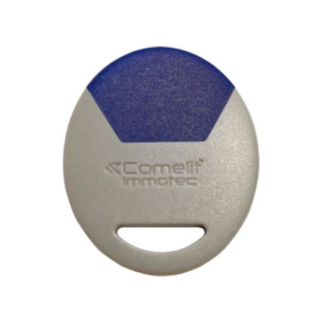 Badge MIFARE porte clé bleu – Fréquence 13,56 MHz – Matériau ABS durable – Programmable avec logiciels RÉSILIGHT, LAGUNE, RÉSIDOR – Comelit Immotec