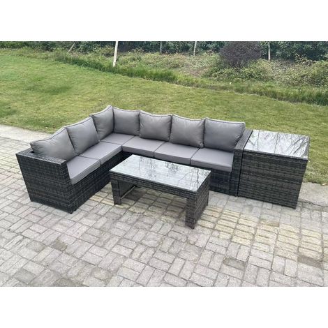 Fimous 6 Seater Rattan Corner Sofa Lounge Sofa Set With Rectangular Coffee Table Side Table Dark Grey Mixed Left Hand (1/4)