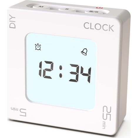 Minuteur Numérique avec Horloge 5, 25 Minutes Préréglées Compte à Rebours Réveil Multifonctions Outil Gestion du Temps pour Les Réunions Classe Blanc (1/5)