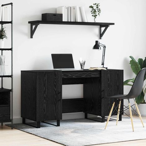 vidaXL  Desk  with Shelf Black oak 140 x 50 x 75 cm Engineered wood